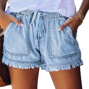 SESERAGI Womens Cotton Linen Shorts Soft Elastic Waist Summer Casual Short Pants